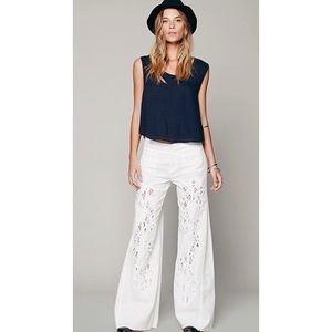 Free People Crochet Pieced Wide Leg Pants